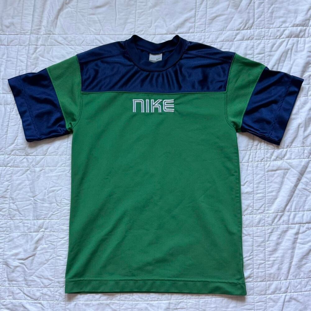 Y2k nike jersey shirt‎ youth med 10-12 blue green colorblock 00s sporty preppy